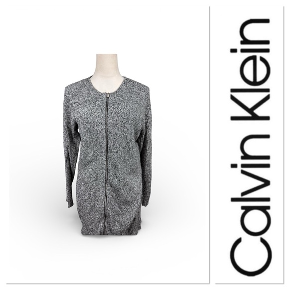 Calvin Klein Sweaters - Calvin Klein gray textured zip front long sleeve sweater size large